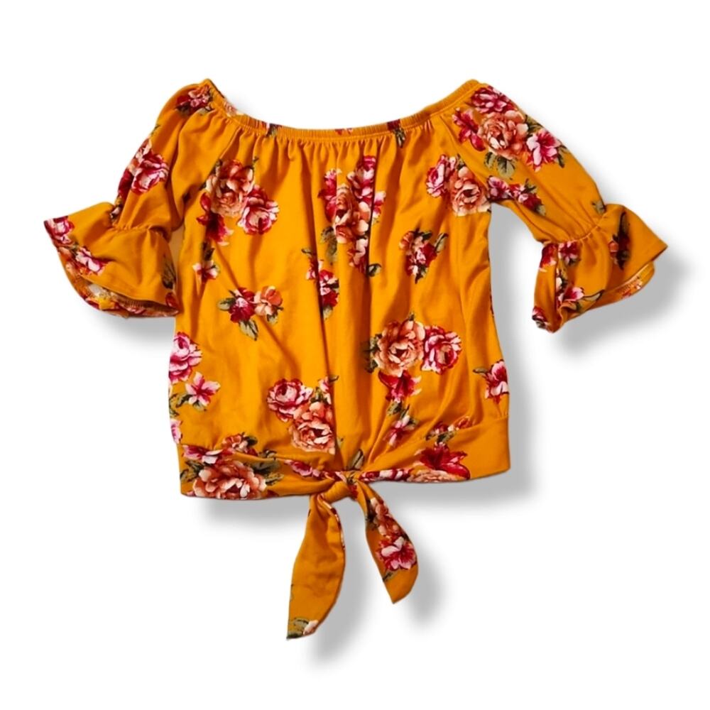 Boho Little Girl Yellow with Pink Roses Top Forever Girl Made in the USA Shirt